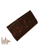 کیف پول چرم گوسفندی زرشکی طرح توپی