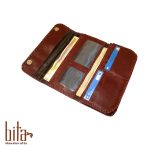 کیف پول چرم گوسفندی زرشکی طرح توپی