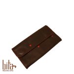 کیف پول چرم گوسفندی زرشکی طرح توپی