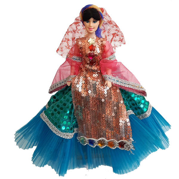 عروسک سنتی دخت با دامن آبی چین دار