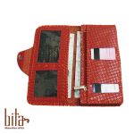 کیف پول چرم گاوی قرمز تک زیپ