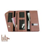 کیف پول لب کج چرم صورتی ساده