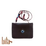 رومانتویی و کیف گردنی بزرگ چرم گاوی طرح چشم و نظر