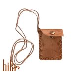 کیف گردنی چرم کرم طرح چروک